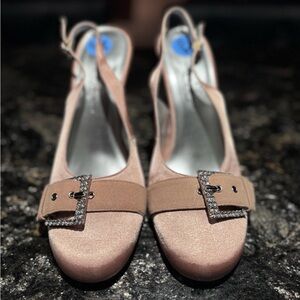 Chinese Laundry satin sling back heels | Size 7.5 | Pumps | Rhine stone buckle